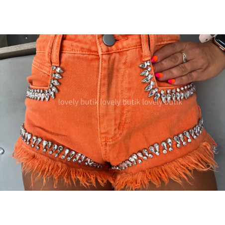 DENIM SHORTS WITH CRYSTALS