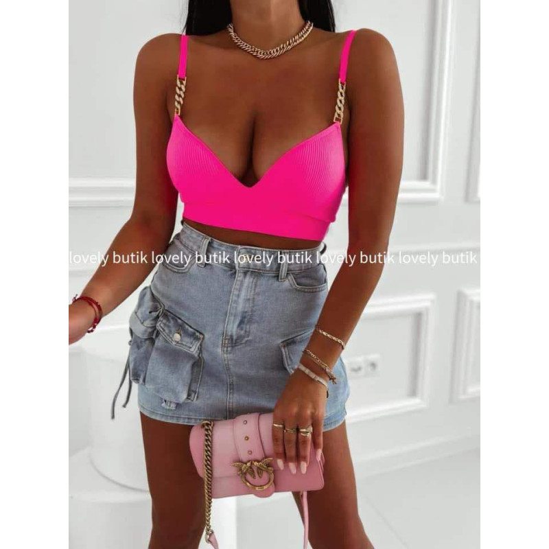 RIBBED PUSH UP TOP WITH GOLDEN CHAINS