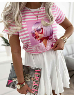 BLUZKA W PASKI Z NADRUKIEM