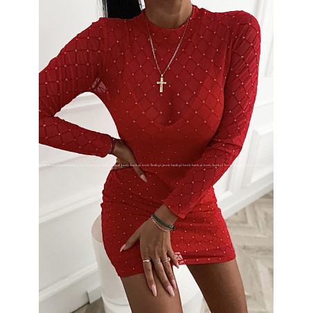 SUKIENKA Z SIATECZKĄ I BROKATEM  CZERWONA