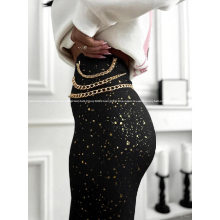 LEGGINSY WELUROWE ZE ZŁOTYMI DODATKAMI IN ŁAŃCUSZKAMI CZARNE