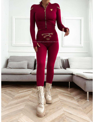 LEGGINSY Z ŁAŃCUSZKAMI BORDO