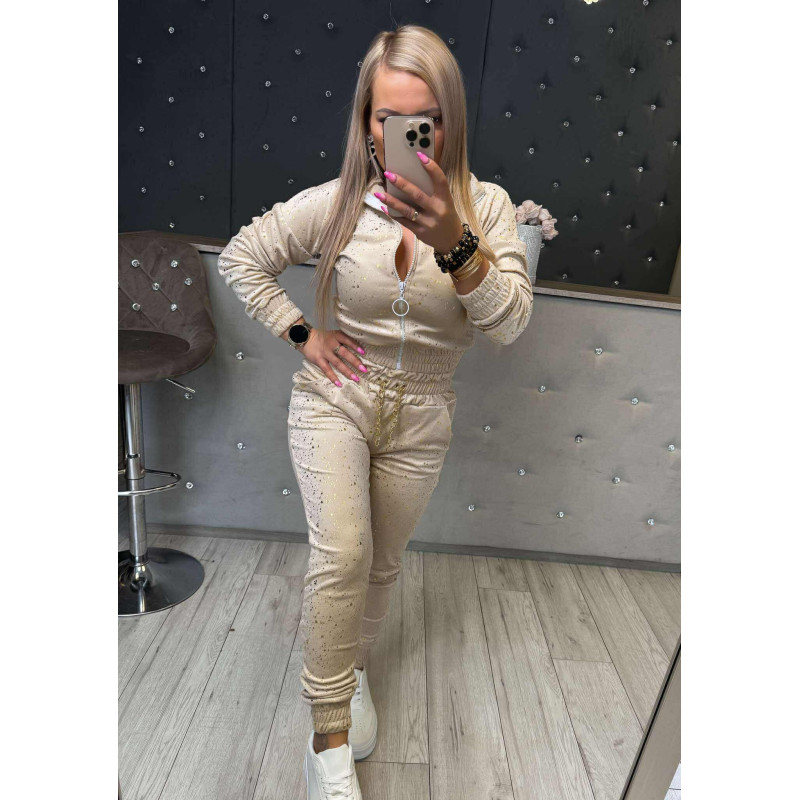 WELUROWY KOMPLET BLUZA + SPODNIE ZE ŚCIAGACZEM BEŻOWY WELUROWY KOMPLET BLUZA + SPODNIE ZE ŚCIAGACZEM BEŻOWY