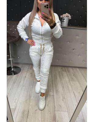 WELUROWY KOMPLET BLUZA + SPODNIE ZE ŚCIAGACZEM BIAŁY