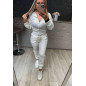 WELUROWY KOMPLET BLUZA + SPODNIE ZE ŚCIAGACZEM BIAŁY