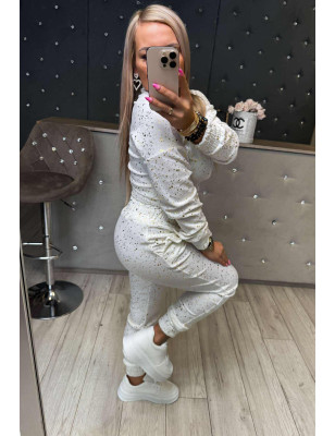 WELUROWY KOMPLET BLUZA + SPODNIE ZE ŚCIAGACZEM BIAŁY