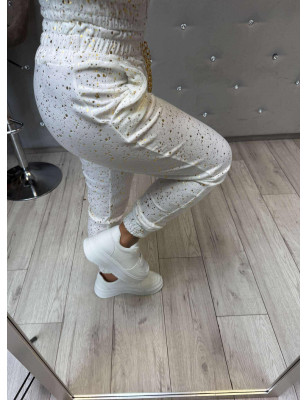 WELUROWY KOMPLET BLUZA + SPODNIE ZE ŚCIAGACZEM BIAŁY