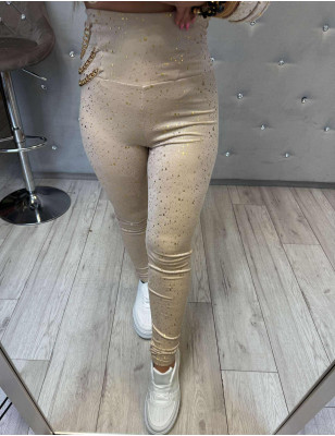 WELUROWY KOMPLET BLUZKA Z ŁAŃCUSZKIEM + LEGGINSY BEŻOWY