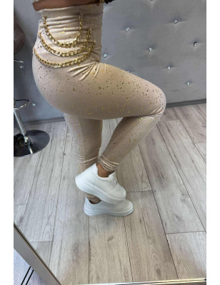 WELUROWY KOMPLET BLUZKA Z ŁAŃCUSZKIEM + LEGGINSY BEŻOWY