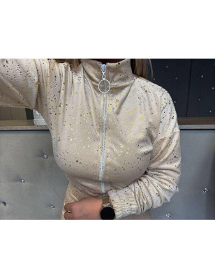 WELUROWA BLUZA ZE ŚCIĄGACZEM BEŻOWA