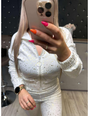 WELUROWA BLUZA ZE ŚCIĄGACZEM BIAŁA