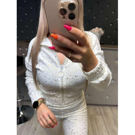 WELUROWA BLUZA ZE ŚCIĄGACZEM BIAŁA