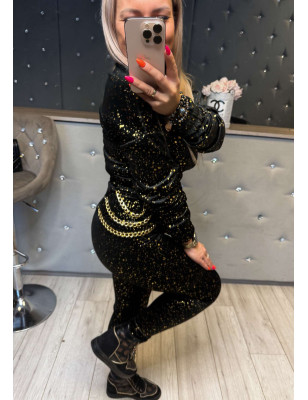 WELUROWY KOMPLET BLUZA ZE ŚCIĄGACZEM + LEGGINSY CZARNY