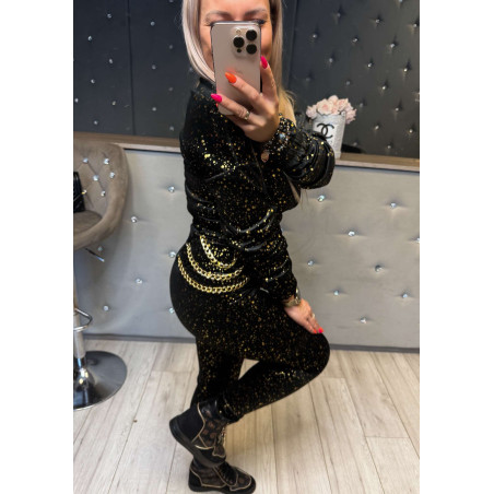 WELUROWY KOMPLET BLUZA ZE ŚCIĄGACZEM + LEGGINSY CZARNY
