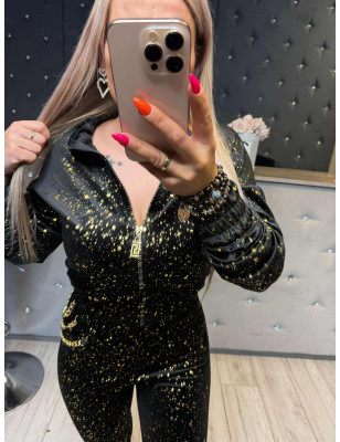 WELUROWY KOMPLET BLUZA ZE ŚCIĄGACZEM + LEGGINSY CZARNY