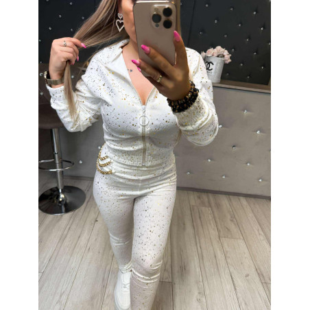 WELUROWY KOMPLET BLUZA ZE ŚCIĄGACZEM + LEGGINSY BIAŁY