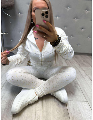 WELUROWY KOMPLET BLUZA ZE ŚCIĄGACZEM + LEGGINSY BIAŁY