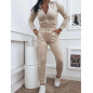 WELUROWY KOMPLET BLUZA + SPODNIE ZE ŚCIAGACZEM BEŻOWY