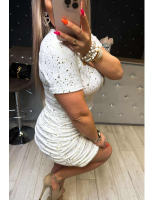 WELUROWA MODELUJĄCA SUKIENKA Z MARSZCZENIAMI BIAŁA
