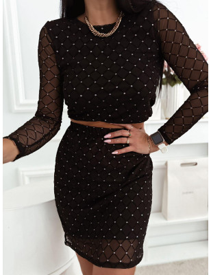 KOMPLET SIATECZKOWY Z BROKATEM BLUZKA PLUS SPÓDNICA