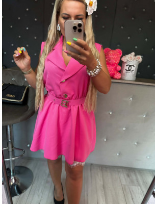 KOMBINEZON LYCRA Z KORONKĄ FUKSJA