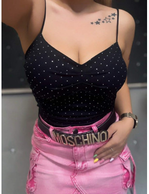 MODELUJĄCY TOP PRĄŻEK PUSH UP Z CYRKONIAMI CZARNY