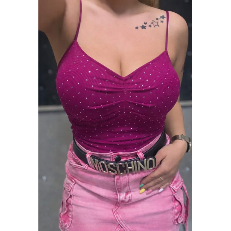 MODELUJĄCY TOP PRĄŻEK PUSH UP Z CYRKONIAMI FIOLET