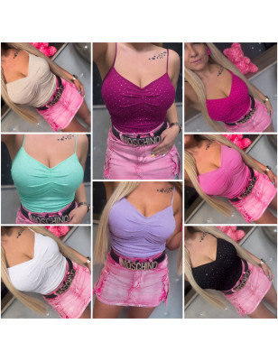 MODELUJĄCY TOP PRĄŻEK PUSH UP Z CYRKONIAMI 8 KOLORÓW