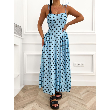 SUKIENKA MAXI W GROSZKI NIEBIESKA