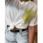 T-SHIRT BAWEŁNIANY Z KIESZONKĄ Z CYRKONIAMI ŻÓŁTY