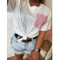 T-SHIRT BAWEŁNIANY Z KIESZONKĄ Z CYRKONIAMI RÓŻOWA