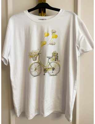 T-SHIRT BAWEŁNIANY Z NADRUKIEM ŻÓŁTYM