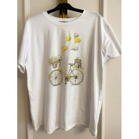 T-SHIRT BAWEŁNIANY Z NADRUKIEM ŻÓŁTYM