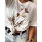 T-SHIRT BAWEŁNIANY Z NADRUKIEM BEŻOWYM