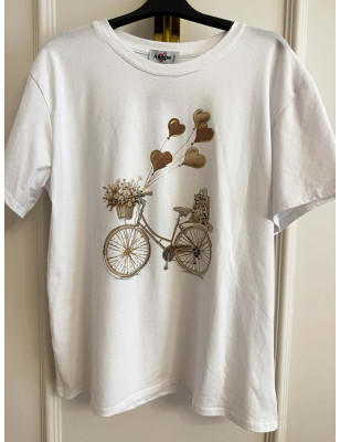 T-SHIRT BAWEŁNIANY Z NADRUKIEM BEŻOWYM