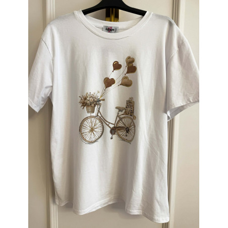 T-SHIRT BAWEŁNIANY Z NADRUKIEM BEŻOWYM