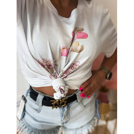 T-SHIRT BAWEŁNIANY Z NADRUKIEM RÓŻOWYM