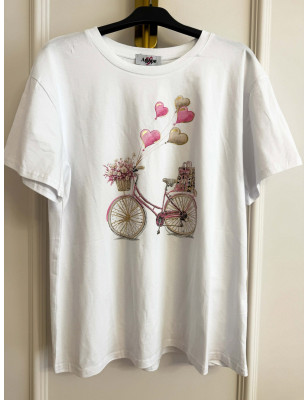 T-SHIRT BAWEŁNIANY Z NADRUKIEM RÓŻOWYM