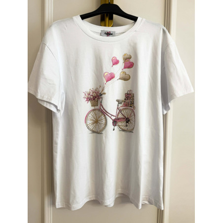 T-SHIRT BAWEŁNIANY Z NADRUKIEM RÓŻOWYM