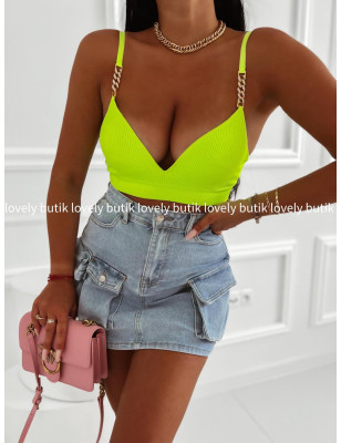 TOP PRĄŻEK PUSH UP Z ŁAŃCUSZKAMI ŻÓŁTY NEON