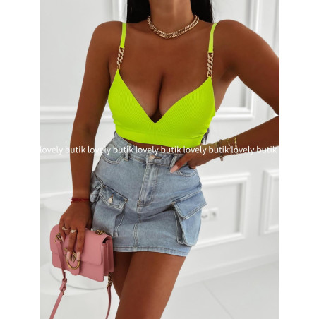 TOP PRĄŻEK PUSH UP Z ŁAŃCUSZKAMI ŻÓŁTY NEON