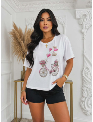 T-SHIRT BAWEŁNIANY Z NADRUKIEM RÓŻOWYM