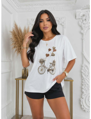 T-SHIRT BAWEŁNIANY Z NADRUKIEM BEŻOWYM