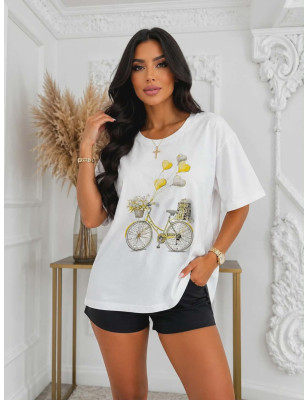 T-SHIRT BAWEŁNIANY Z NADRUKIEM ŻÓŁTYM