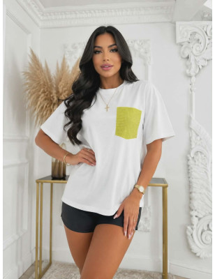 T-SHIRT BAWEŁNIANY Z KIESZONKĄ Z CYRKONIAMI ŻÓŁTY