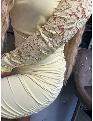 SUKIENKA LYCRA PUSH UP Z KORONKĄ ŻÓŁTA