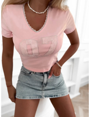 BLUZKA T-SHIRT KORONKOWY NAPIS 07