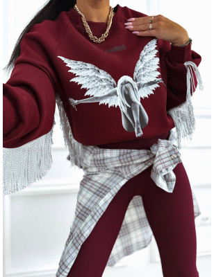 BLUZA Z FRĘDZLAMI BORDOWA LAURA ROSA