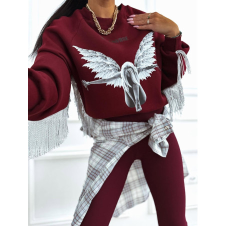 BLUZA Z FRĘDZLAMI BORDOWA LAURA ROSA