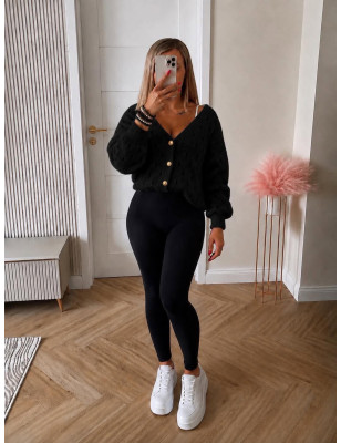 SWETER AŻURKOWY Z GUZICZKAMI CZARNY